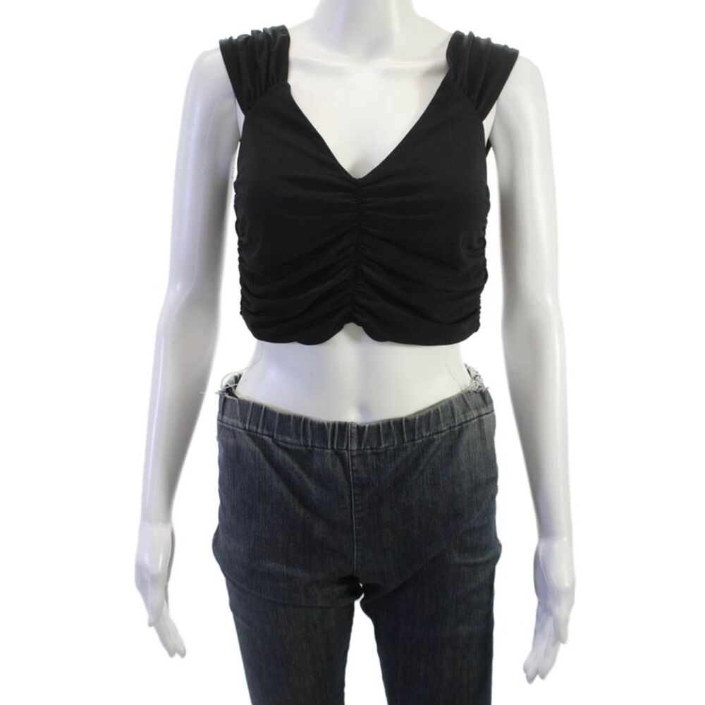 Zara Womens Cropped V-Neck Sleeveless Tank Black Size M